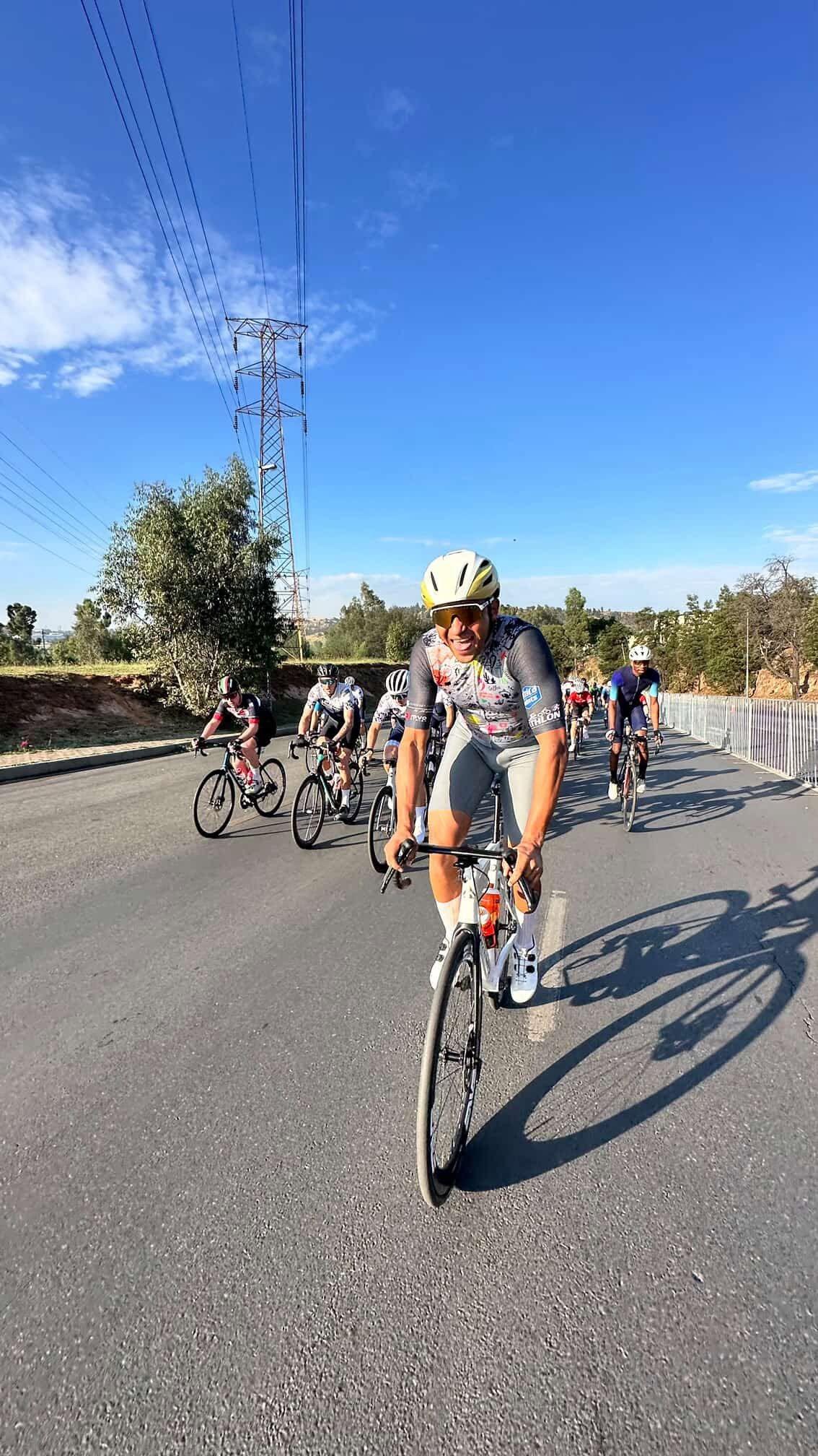 A rider leading the bunch on a Feed Zone ride
